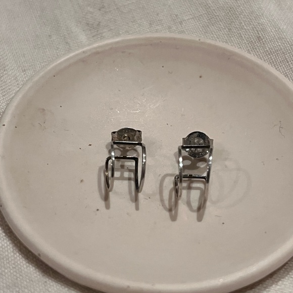 Silver double hoop huggies - Picture 4 of 4